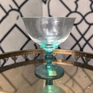 Marquis Waterford Bermuda Green Champagne‎ Coupe, Vintage Cut Crystal Stemware
